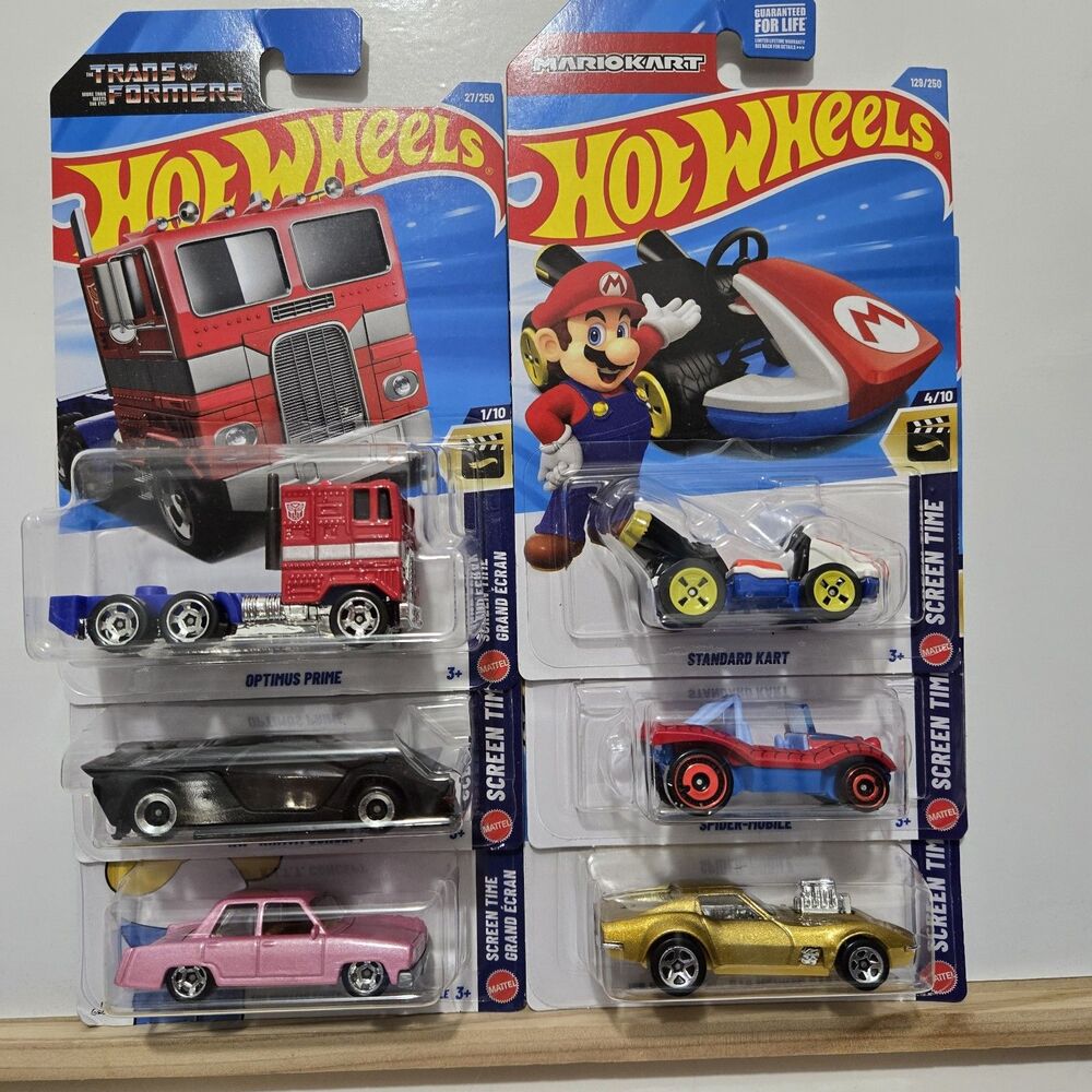 Hot Wheels Screen Time Lot Transformers Optimus Prime Mario Kart Batman Corvette